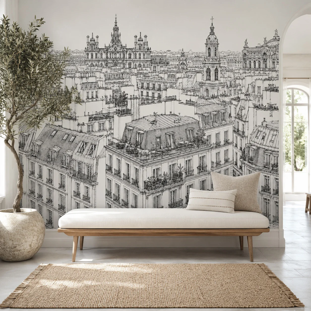 Paris Wall Mural Black White Cityscape Sketch Wallpaper Non Self Adhesive Living Room Bedroom French Line Art Prints Home Decor