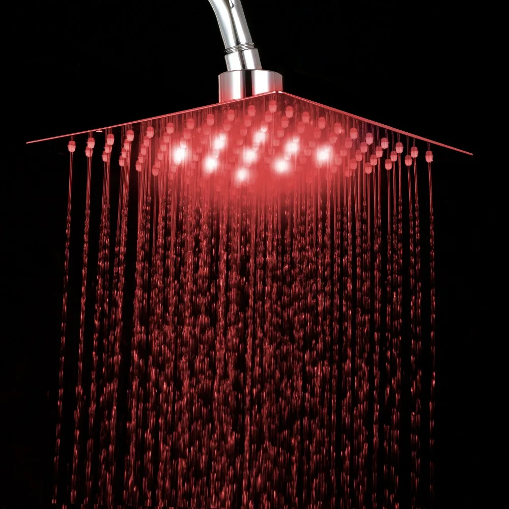YANKSMART-Pommeau de douche carré chromé à LED, 8 / 10 /12 / 16 /20 / 24 pouces
