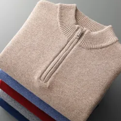 Woolen Sweater Thickened Men's Half High Neck Zippered Cashmere Autumn Casual Warm Knit Winter Sweater Male Sweat-shirt