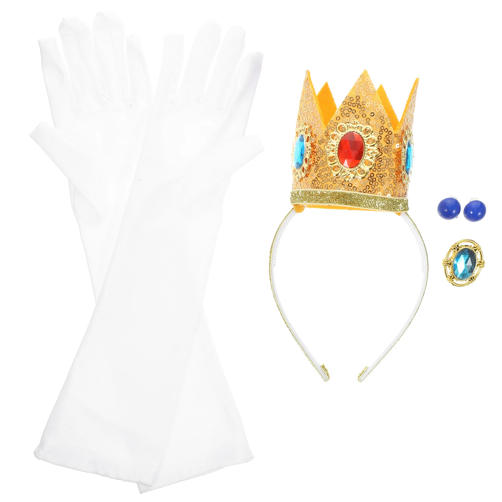 

1Set Princess Accessories Costume Set Crown Hair Hoop Earrings Gloves Brooch Cosplay Birthday Party Gift Women Princess Costume