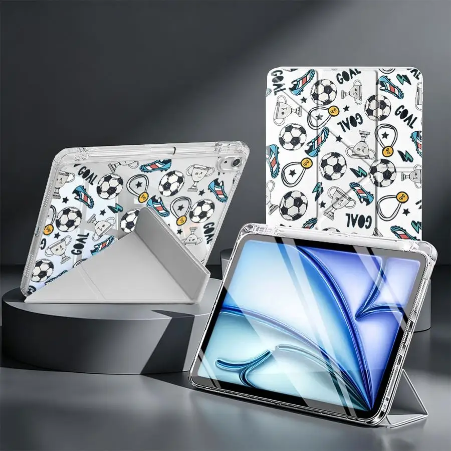 Cartoon Football With Pen Slot Cover Tablet Case For iPad Pro 13 2025 2026 10th Gen 9th Air 8 M2 M3 3 12th 11th Mini 7 6 5