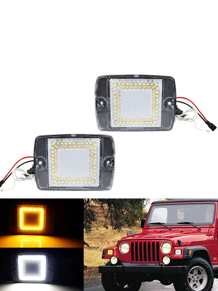 Dwukolorowy bursztynowy przedni kierunkowskaz LED z białym światłem do jazdy dziennej DRL / światłem drogowym dla Jeep Wrangler YJ 1987-1995 — zdjęcie 2