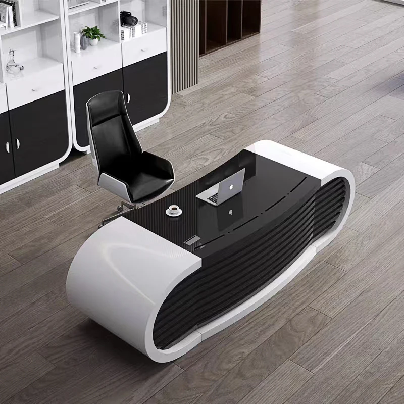 xx-Creative Design White Black Curved Round Office Desk Modern Office Furniture Ceo Table Executive Office Desk^