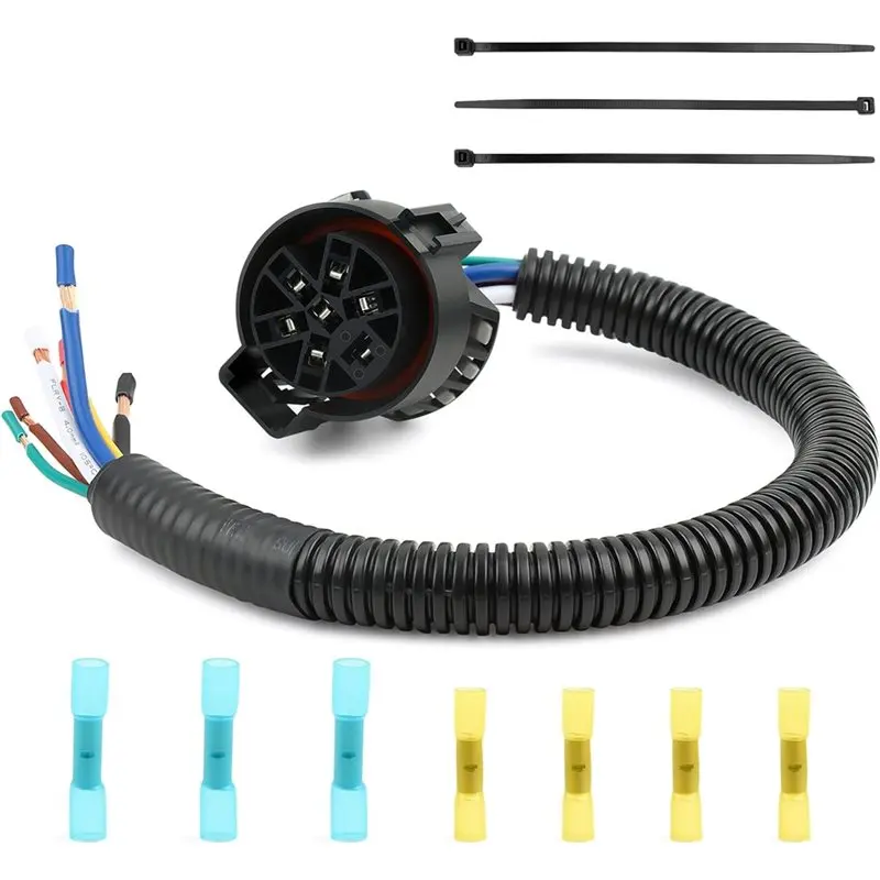 AB33-7 Pin Trailer Wiring Harness 7 Pin Trailer Connector 12-16 AWG Copper Wire & Flex Tubing
