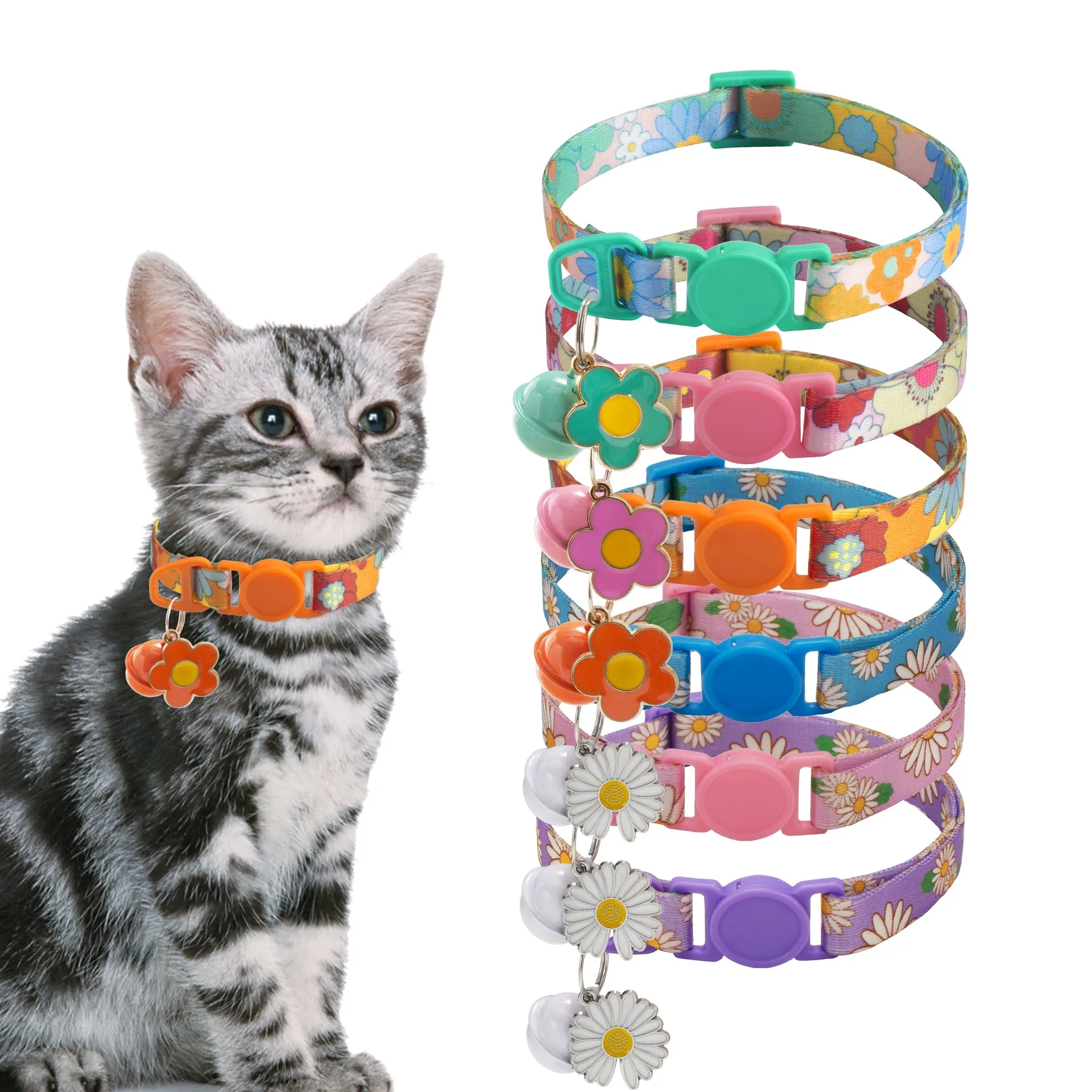 1PC Adjustable Beauty Cat Pet Collar with Bell Dog Necklace Cute Kitten Puppy Flower Pendant Cat Accessories Supplier