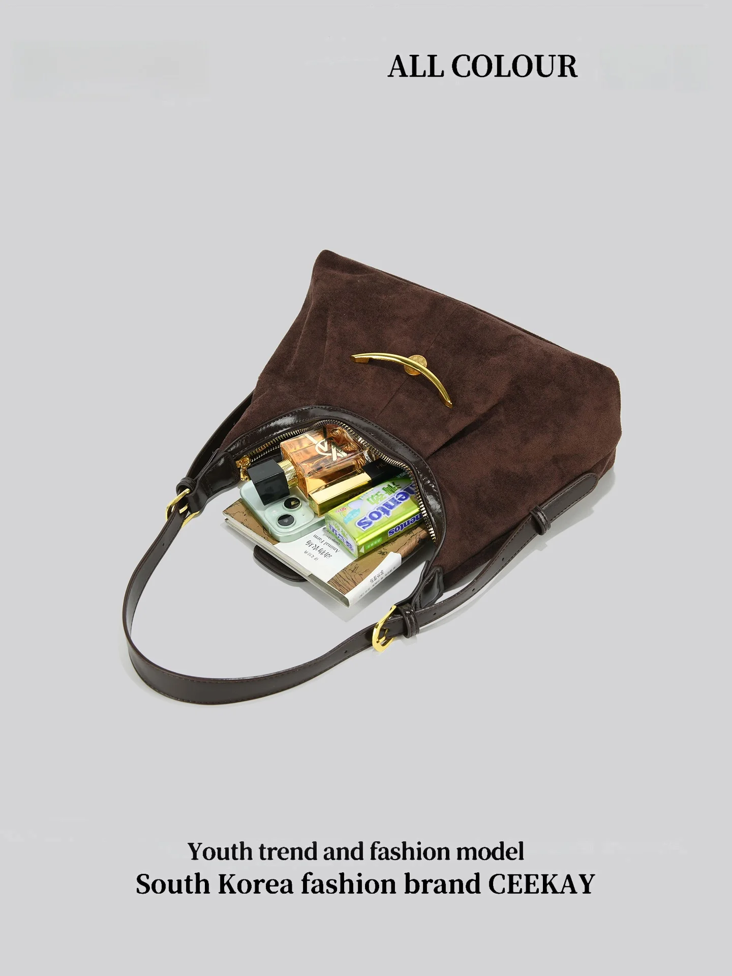 Ceekay Retro Suede Underarm Bag Large Capacity Single Shoulder Bag Brown Suede Hobo Bag for Women Original Design Style