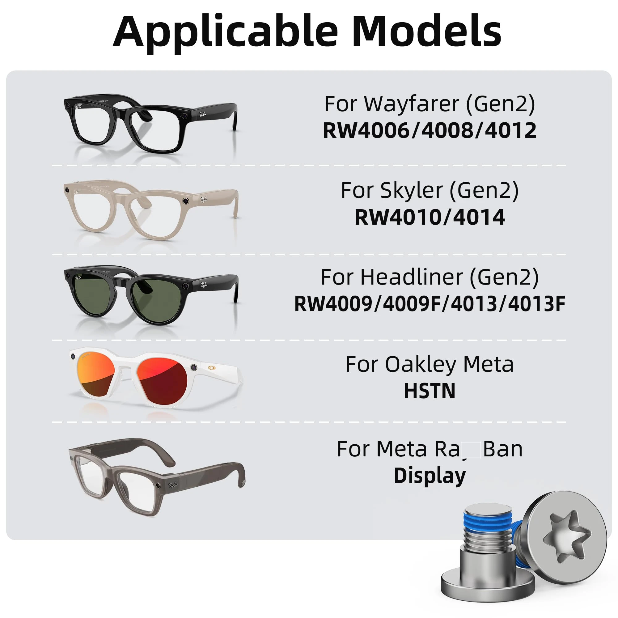 Replacement Screwdriver and Screw Set for Ray-Ban Meta Wayfarer/Skyler/Headliner Gen 2&Oakley Meta HSTN Smart Glasses Accessorie