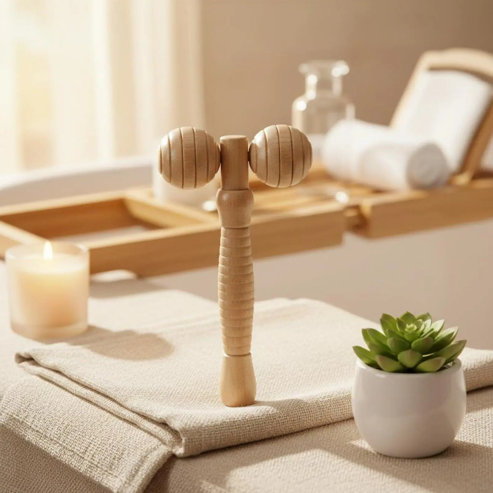 Compact Wooden Massage Roller for Office Gym Use Body Contouring Neck Back Legs Massager