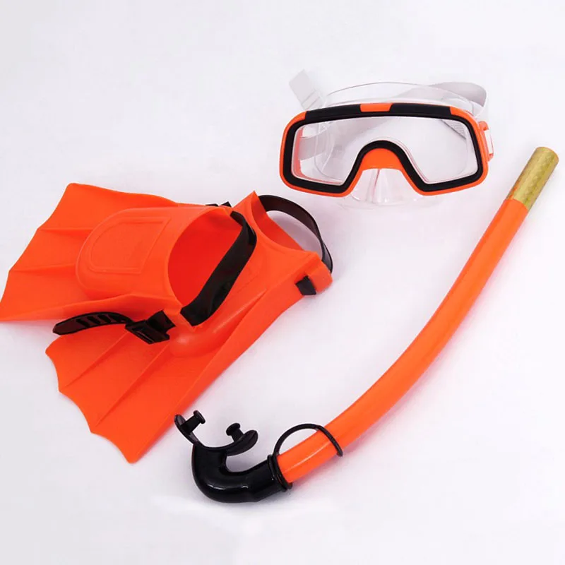 Children Underwater Snorkeling Set Scuba Snorkeling Mask Swimming Goggles Glasses Diving Mask Tube Set Kids Diving Fins Unisex