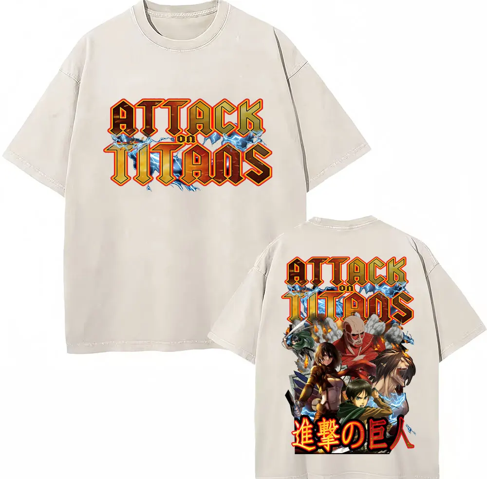 Washed Anime Attack on Titan Vintage T Shirt Wings of Freedom Eren Jaeger Manga T-shirts Cotton Casual Oversized Fashion T-shirt