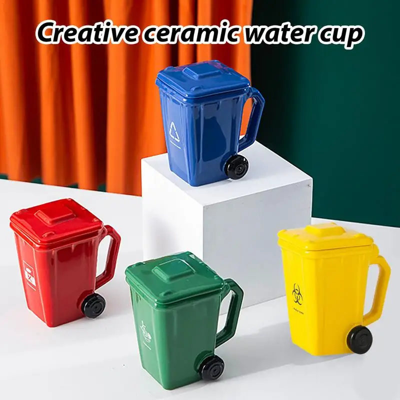 

400ml Trash Can Shape Ceramic Tea Cups 3D Ceramic Coffee Mug Offices Accessary Espresso Cups Multiuse For Friends Christmas Gift