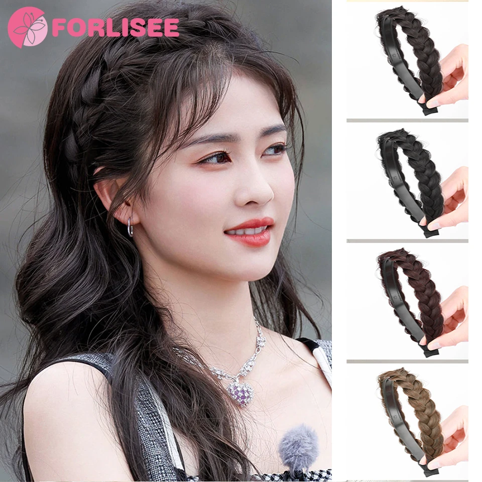 

Synthetic Fried Dough Twists Braid Wig Headband For Female Heightening Skull Top Handmade Fishbone Braid Hair Braid Headband