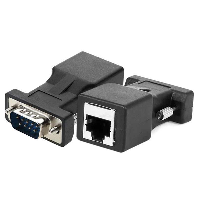 2 Pack VGA Extender Male To RJ45 CAT5 CAT6 20M Network Cable Adapter COM Port To LAN Ethernet Port Converter