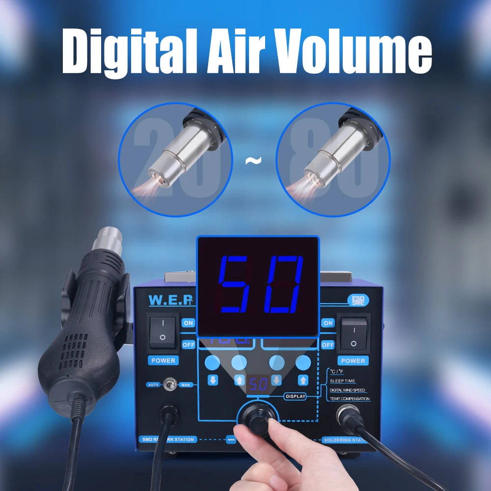 WEP 862BD + temperatura ajustable Visible volumen de aire Estación de retrabajo de BGA Estación de soldadura de aire caliente SMD Estación de retrabajo con ESD