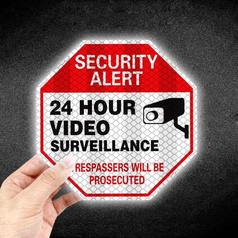 

24 HOUR VIDEO Surveillance Reflective Stickers Waterproof Sunscreen for Car Home Window Glass Door Mailbox Night Warning Decals