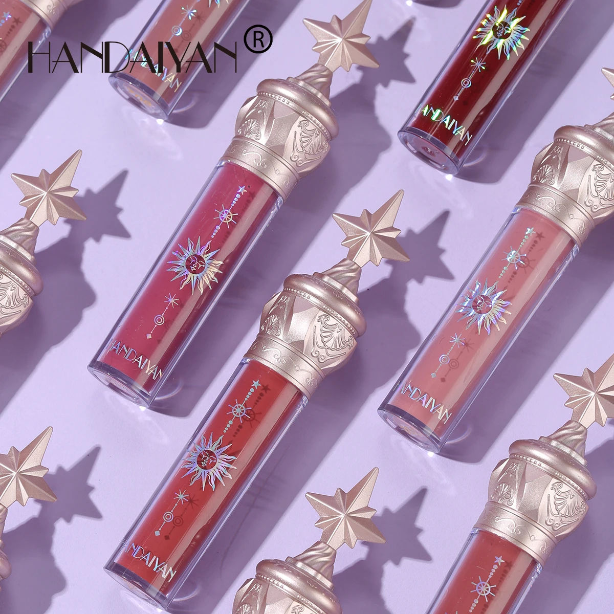 HANDAIYAN 8-Shade Mirror Star Shape Tube Lip Gloss Glass Moisturizing and long-lasting, easy-to-color lip makeup Liquid Lipstick