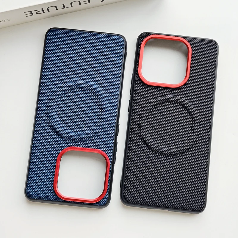 

For OPPO Realme 16 Pro, 16 Pro Plus Magnetic Case ELVEV Hard PC + Weave PU Leather Anti-fingerprint Phone Cover