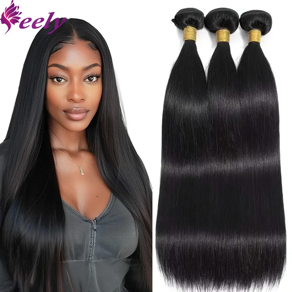 Human Hair Bundles Unprocessed Straight Natural Black Brazilian 1/3 Bundles Human Hair Extensions 20 22 24 Inches For Woman #1B