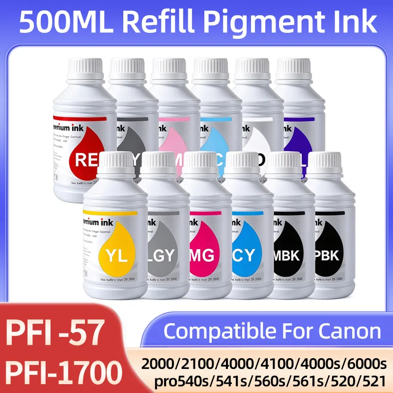 500ML PFI-57 PFI-1700 1300 Pigment Ink Compatible For Canon Pro 2000/2100/4000/4100/4000s/6000s pro540s/541s/560s/561s/520/521