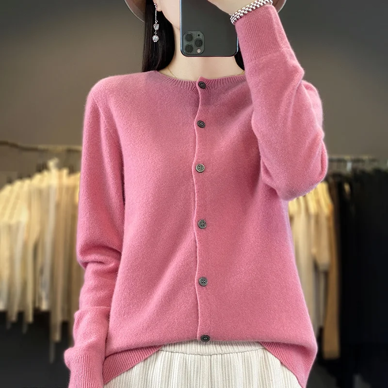 Women's 100% Merino Wool Soft Sweater O-neck Solid Color Pullover Autumn Winter Keep Warm Jacket Casual Knitting Basic Tops