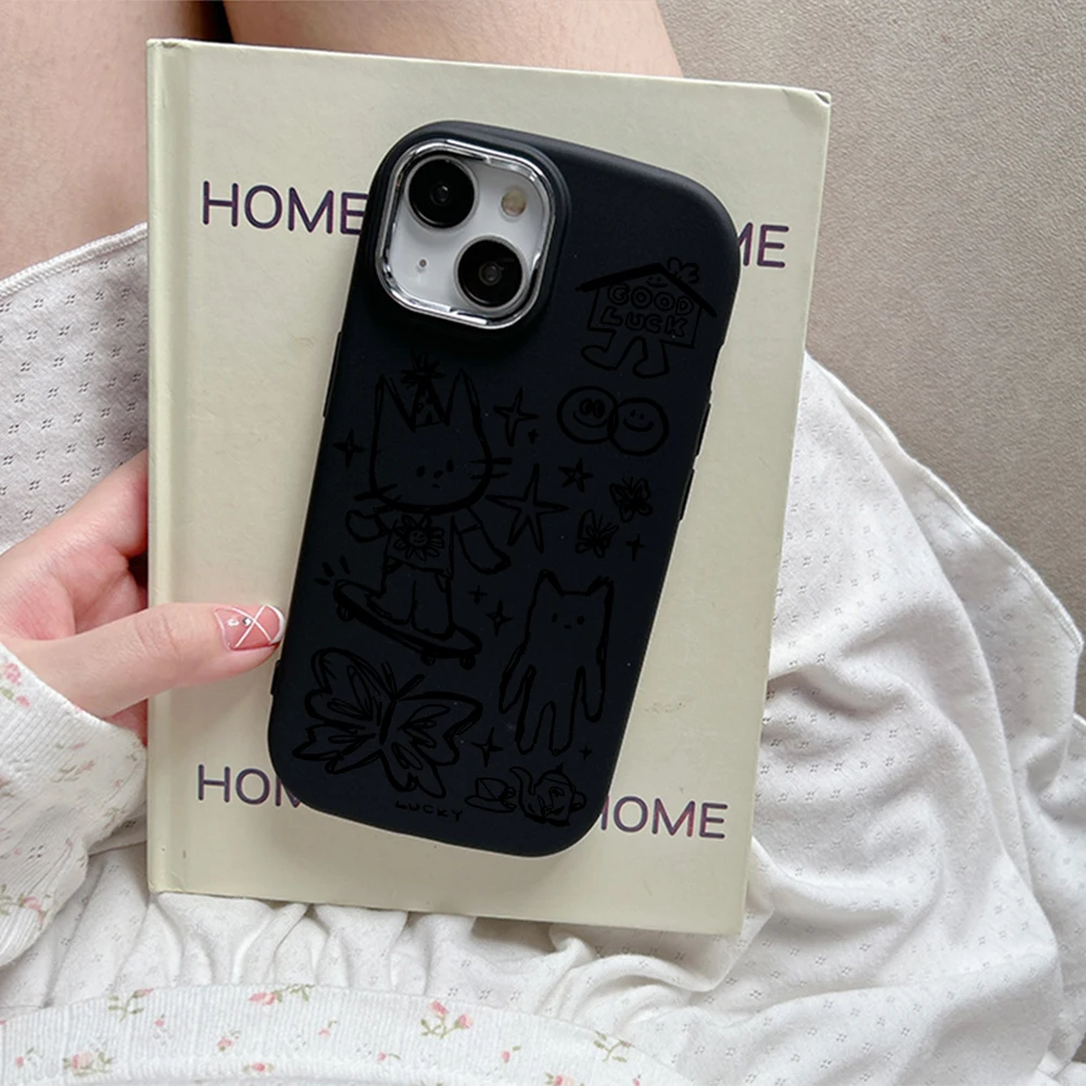Cute Sketch Black Cat Phone Case For Xiaomi Mi 12 POCO F5 X3 NFC Redmi 9C 10 13C K30 K40 K60 Ultra Note 10 12 13 Pro 4G 5G Cover