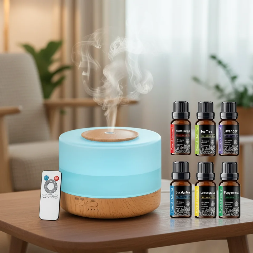 

Диффузор эфирного масла 500 мл с 7-цветной светодиодной подсветкой и пультом дистанционного управления, современный минималистичный дизайн, высокоэффективный ультразвуковой Mi