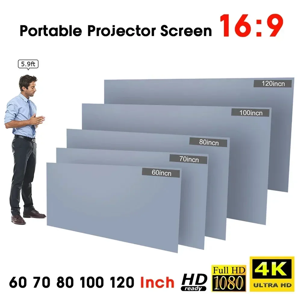 Foldable Projector Screen HD 16:9 Frameless Video Projection Screen Folding Wall Mounted for Home Theater Office Movies Cloth