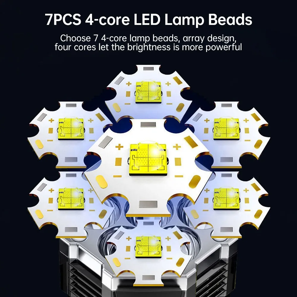 Lampes de poche LED haute puissance, lumière latérale COB, matériau ABS léger, lampe de poche aste 7LED, injuste avec batterie intégrée