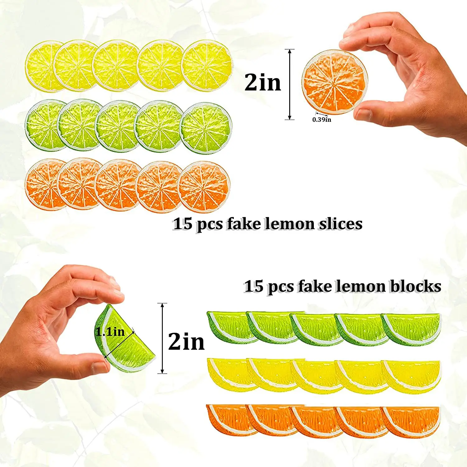 30Pcs 2in Artificial Lemon Slices Simulation Decorative Fake Fruit Wedding Ornament Festival Decor Photography Props