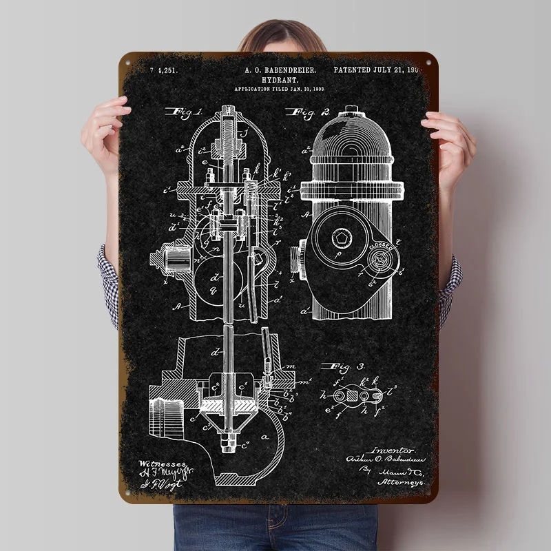 Firefighter Patent 17 Tinplate Posters Customizable Wall Art Retro Vintage Metal Signs for Home Room Mancave Decoration Gaming
