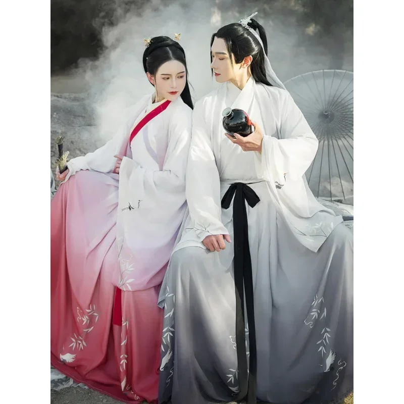 

Summer Jin Dynasty Original Traditional Chinese Cross Collar Gradient Hanfu Suit Men Women Halloween Couples Cosplay Costumes