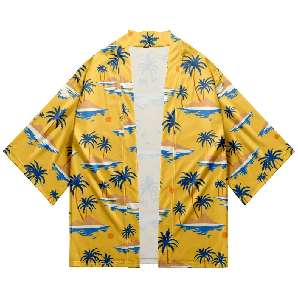 

Summer Coconut Tree Print Kimono Unisex Streetwear Fashion Hawaiian Shirt Yukata Beach Tops Bathrobe Loose Personality Clothes