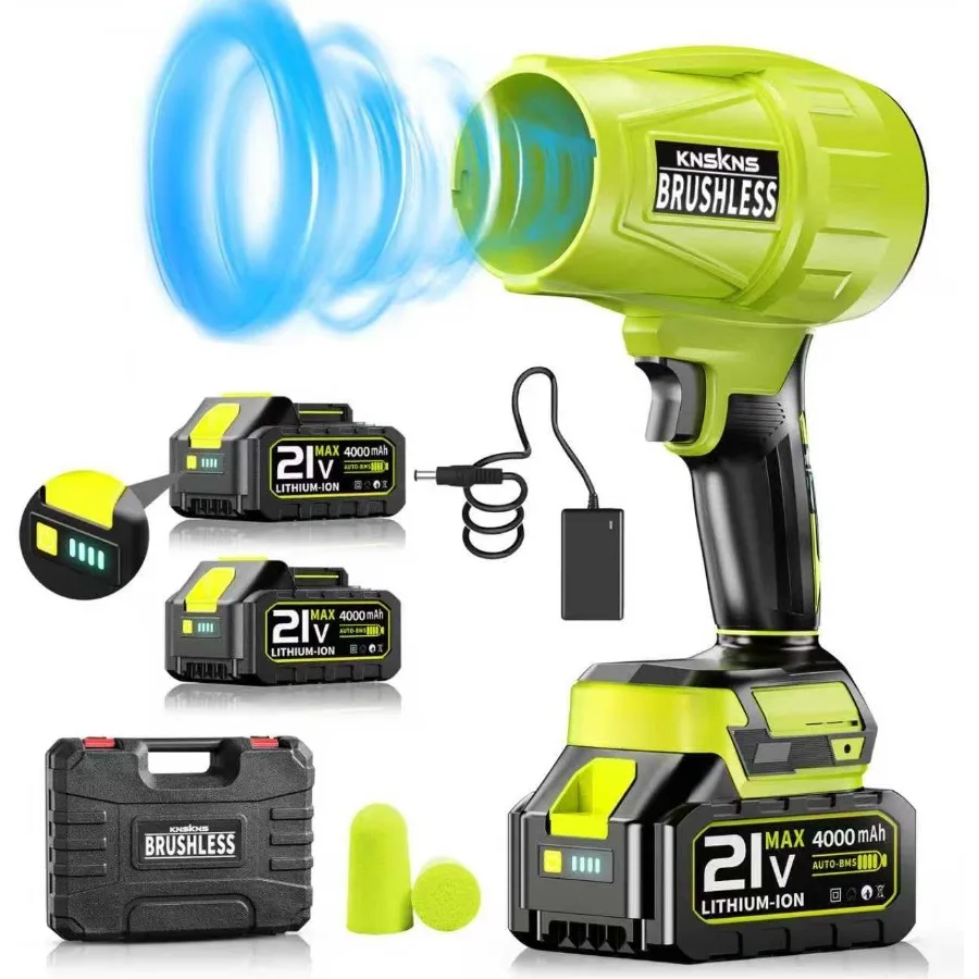 

Беспроводная воздуходувка для листьев с аккумулятором и зарядным устройством для эффективного очистки газона и гаража Ручная электрическая воздуходувка 21 В с 2 × 4 шт.