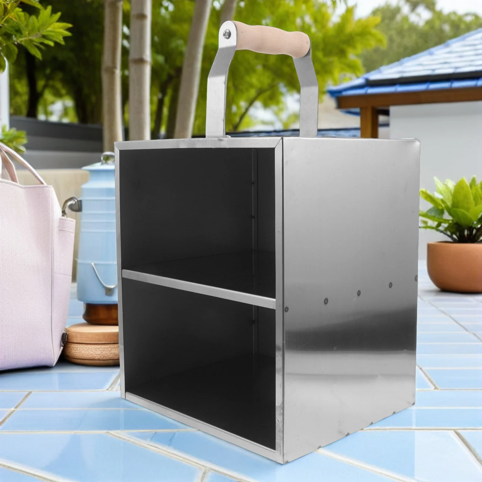 

Портативная ручка для угольного угля, уличный барбекю, кемпинг, ветрозащитный дизайн, высокая температура, долговечность, просторное, легко чистится