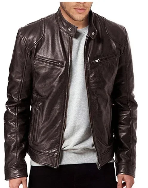 Lederjacke Bomber Motorrad Biker PU-Leder Lässige Loose-Fit Kunstlederjacke für Herren – Detail 2