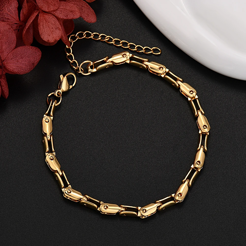 Korean fashion Solid Silver 18K Gold Filled unique Chain Bracelets for Men Charm Women Wedding Party 18+5cm Gifts jewelry