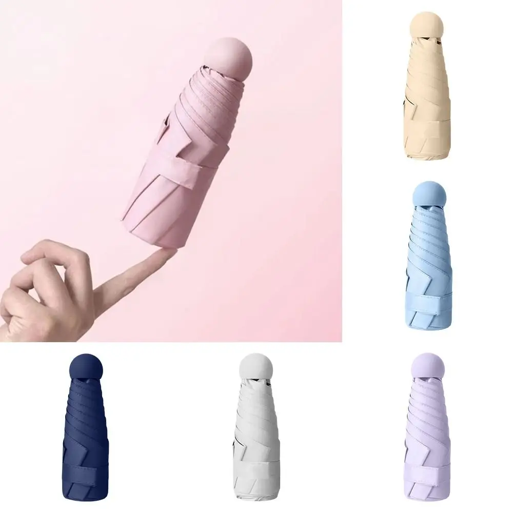 UV-Schutz Mini-Sonnenschirm Ultraleichter Tragbarer Taschenschirm 5-fach Faltbar Manuell Öffnender Kapselschirm für Sonnige Tage