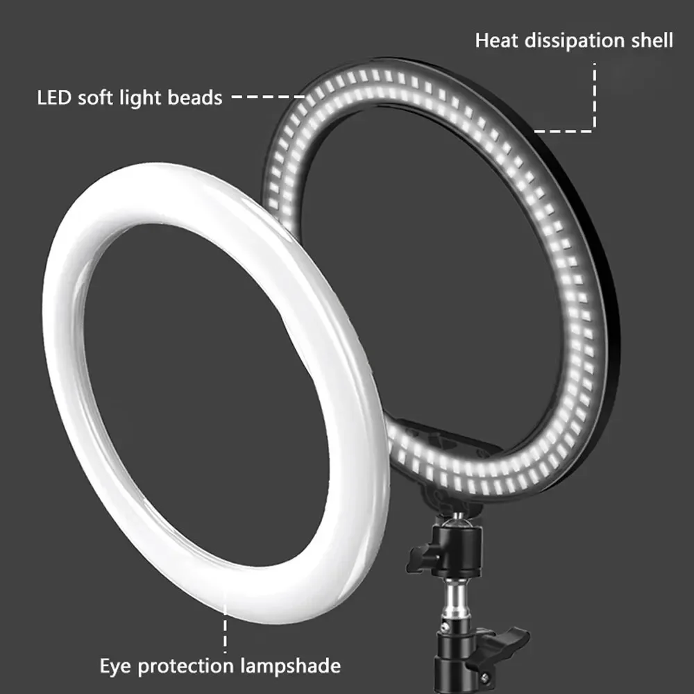 Anneau lumineux LED pour selfie 10 pouces, éclairage annulaire pour photographie, lampe annulaire pour vidéo statique, diffusion en direct