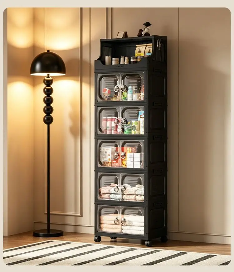 

Black Series Kitchen Living Room Gap Organizer Folding Storage Cabinet Plastic Shelf Home Snack Box for Kitchen And Living Room