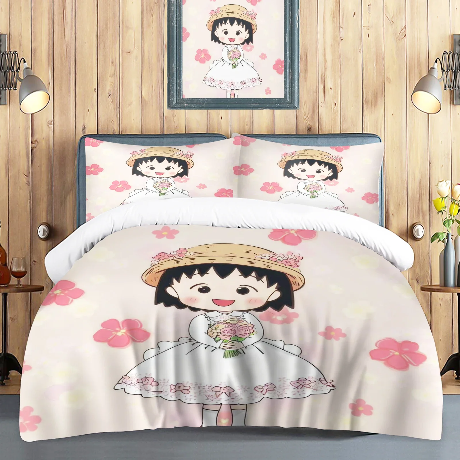 Chibi Maruko, Anime Printed Bedding Set for Adults Children, Duvet Cover, Pillowcase, Printed Bedding, Home Fashion,  Boys Girls