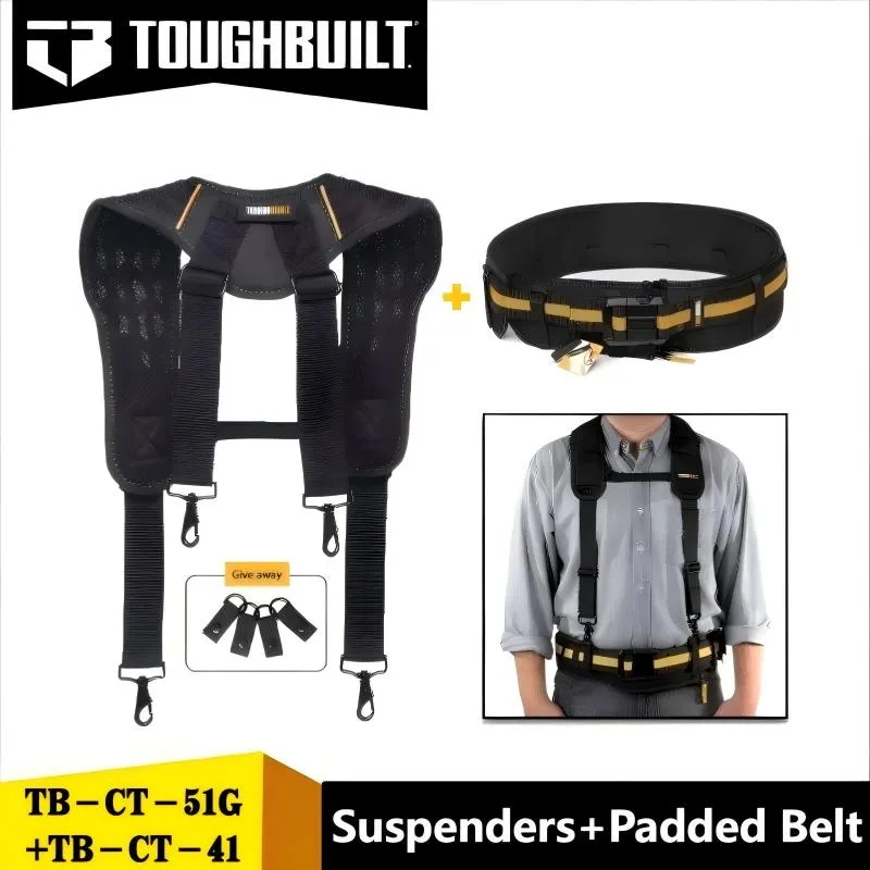 TOUGHBUILT TB-CT-51G+TB-CT-41 Outdoor Tool Belt Carrier - Foam Shoulder Straps, Padded Waist Belt for Construction