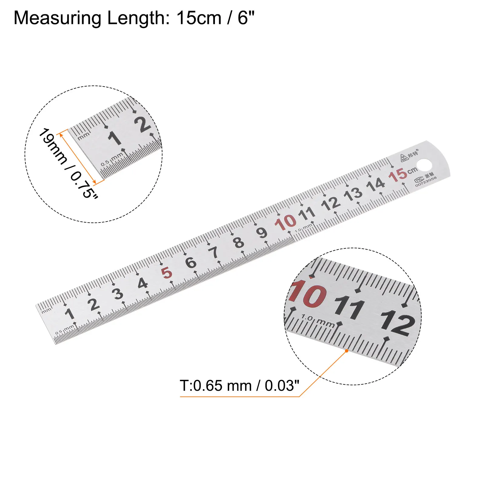 2pcs Stainless Steel Ruler 6-inch/15cm Metal Rulers 0.75" Wide, Inch and Metric Graduation Straight Edge Measuring Tool