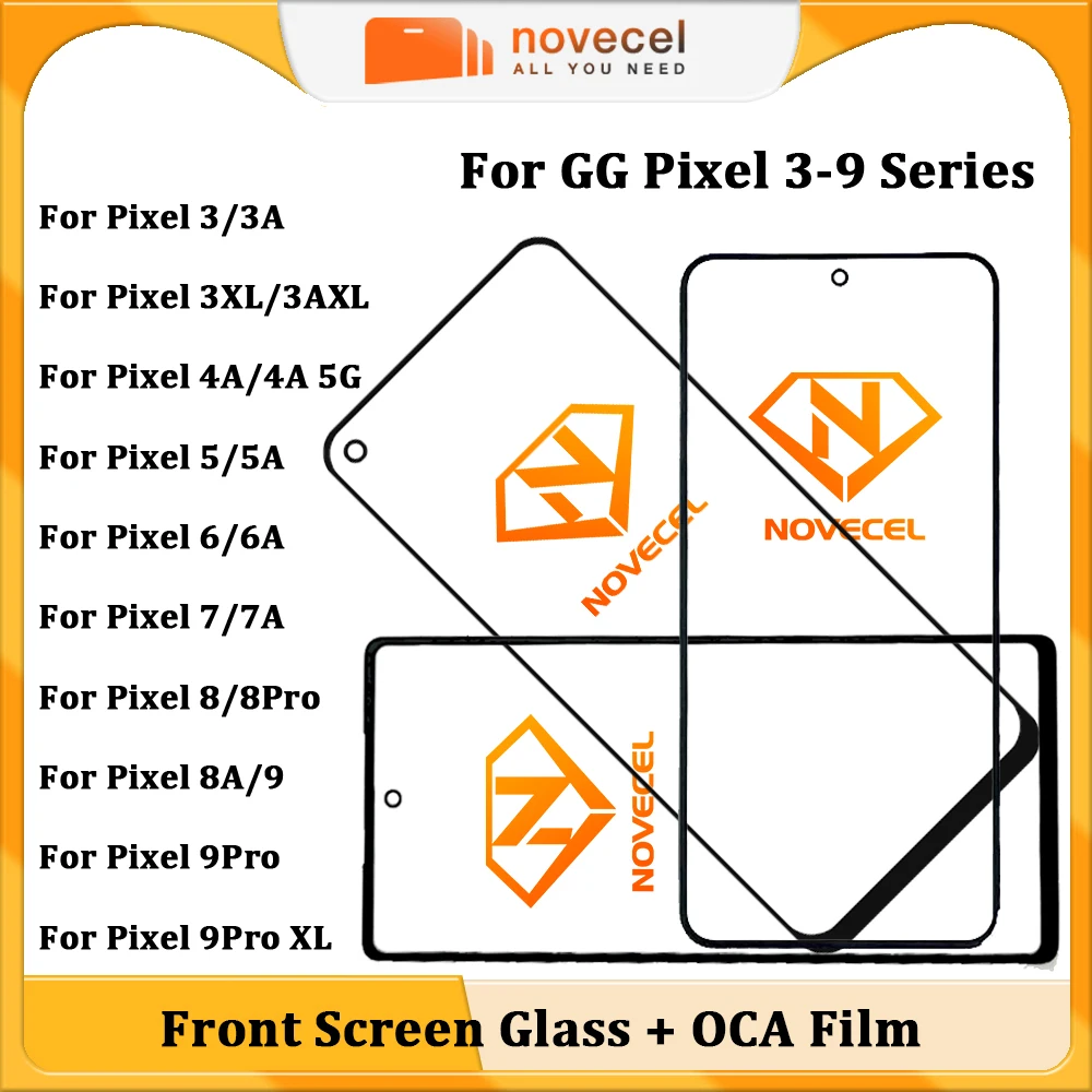Novecel 5pcs For Google Pixel 9A 9Pro 8 8Pro 8A 7Pro 7A 6Pro 6A 5 5A 4 3 LCD Screen Outer Panel Lens Front Glass+OCA Replacement