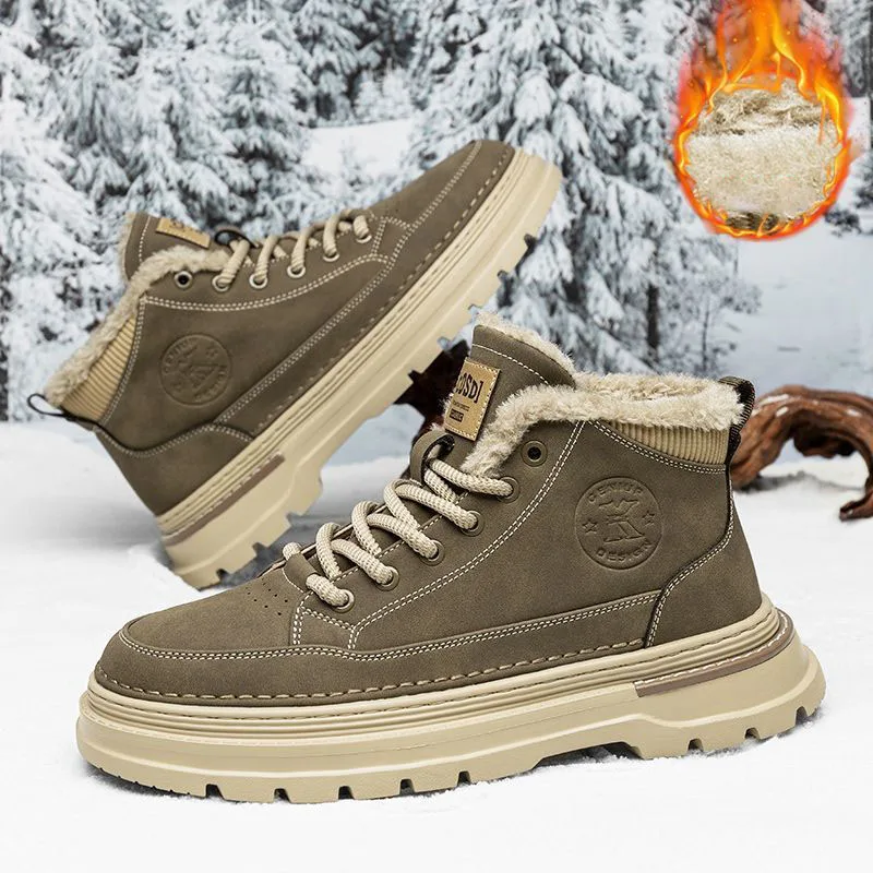 

Зимние плюшевые толстые теплые хлопковые туфли, универсальные мужские высокие кроссовки на толстой подошве, уличные удобные нескользящие зимние ботильоны