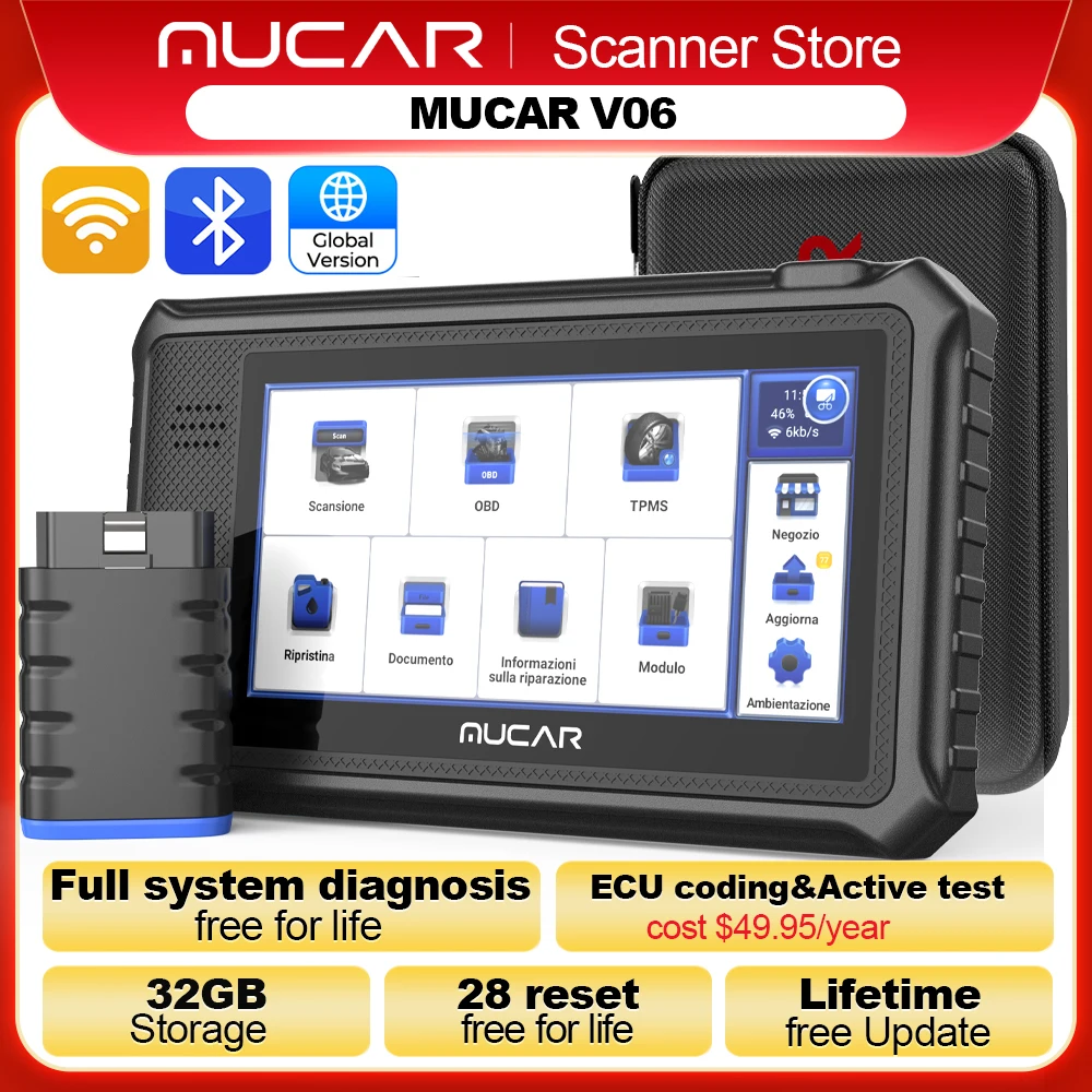 

MUCAR VO6 OBD2 Scanner 32GB All Systems Diagnostic 28 Reset Auto VIN EPB/BMS/SAS/ABS Sevice Lifetime Free Update