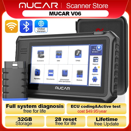 글로벌 버전 MUCAR VO6 OBD2 스캐너 모든 시스템 진단 28 재설정 자동 VIN/IMMO/EPB/BMS/SAS/ABS/TPMS 서비스 평생 무료 업데이트 32GB