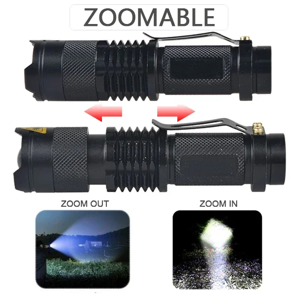 Mini Lanterna LED Super Brilhante, Tocha, Zoomable, Pesca, Camping, Luz de Bicicleta, Q5, T6, L2, 2000LM, 14500, 18650