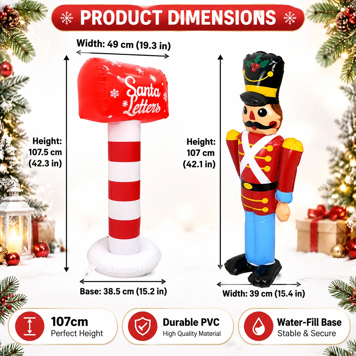 PVC Inflatable Santa Mailbox Letter Box Christmas Yard Decoration Waterproof Blow Up Mail Box for Outdoor Garden Lawn Holiday