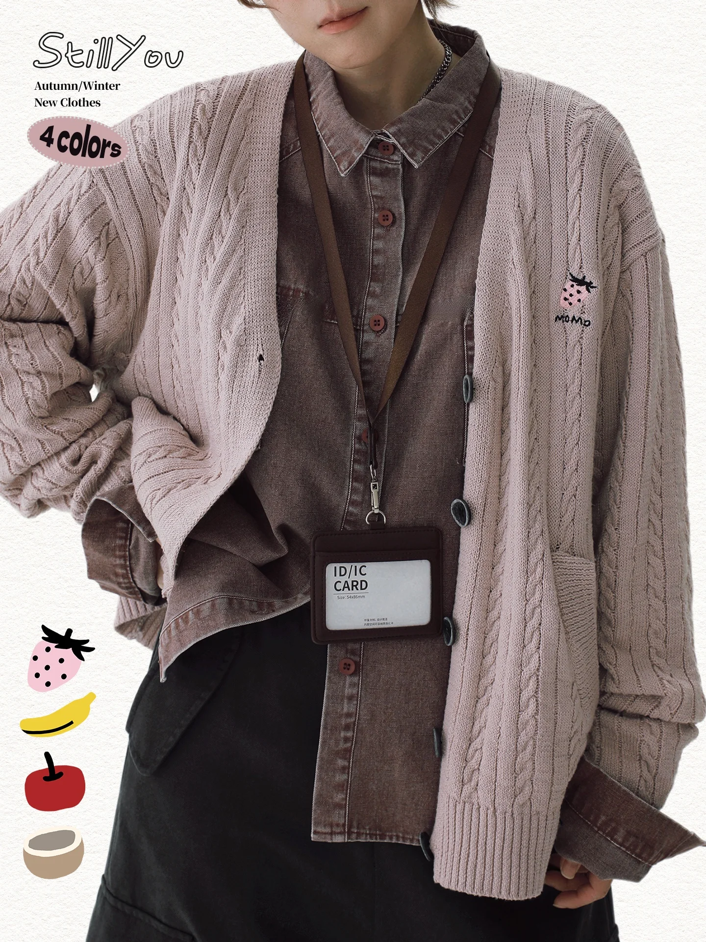 

Retro Lazy Embroidered V-Ne Knitted Open Cardigan Women's Sle Twist Knit Sweater Outerwear Spring Season Polyester Fiber