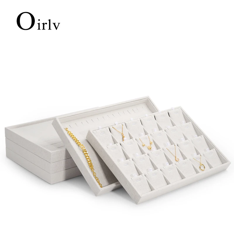 

Oirlv Linen Jewelry Display Tray White Stackable Jewelry Trays Organizer Storage Ring Necklace Large Jewelry Tray Display Linen